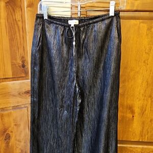 Metallic Black Wide-Leg Dress Pants